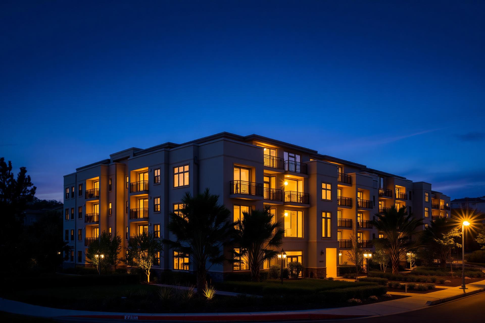 Contemporary California multi-family investment property at twilight